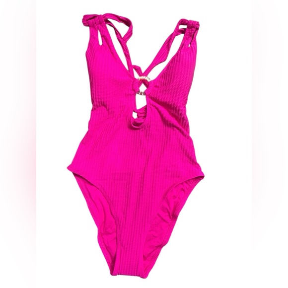 BECCA Line in sand Pink Cut Out Textured One Piece Swimsuit Size Large NWT - Picture 2 of 8